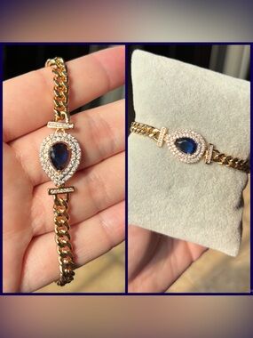 Gold-Tone Bracelet with Blue Teardrop Crystal and Pavé Accents